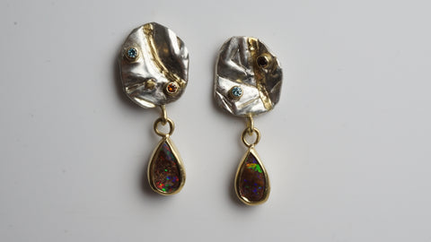 Glacial Ice Gold and Silver Opal Earrings