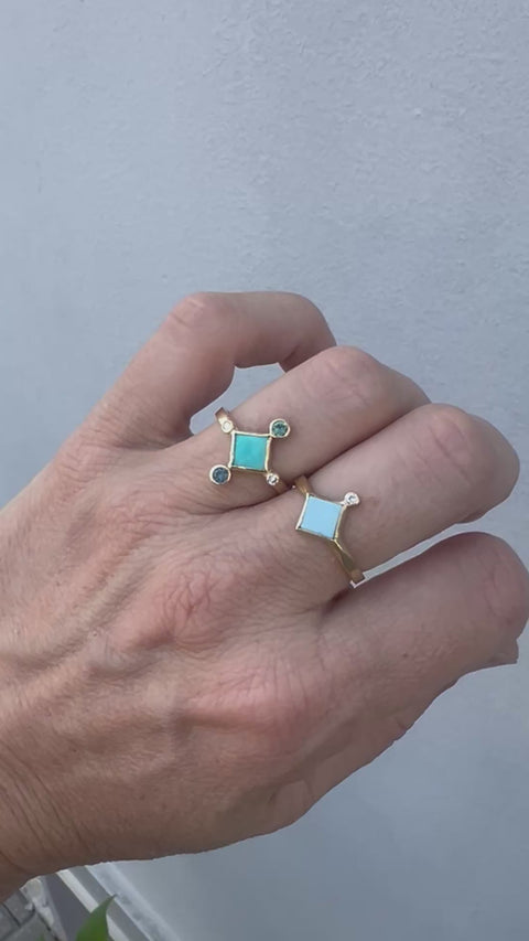 American Mined Turquoise and 18kt. Yellow Gold Ring with Sapphires
