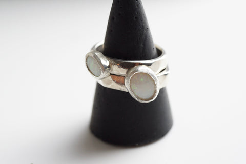 Opal Band Rings | Palladium Silver Glacier Ring | hand made jewelry Walker Jewelry