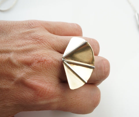 Fan Brass Finger Ring | Silver Fan Ring | Walker Jewelry