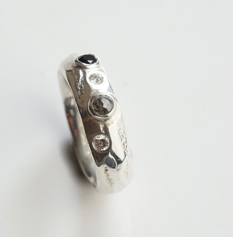 Raw Diamond Silver Wedding Band