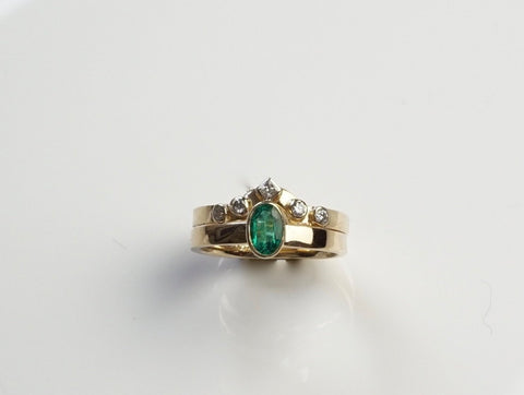 Emerald Gold Ring | Oval Cut Diamond Ring | Walker Jewelry