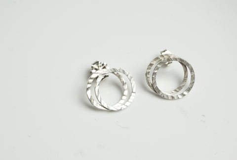 Textured Silver Circle Earrings.