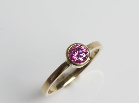 Pink Moissanite yellow gold ring Walker Jewelry 