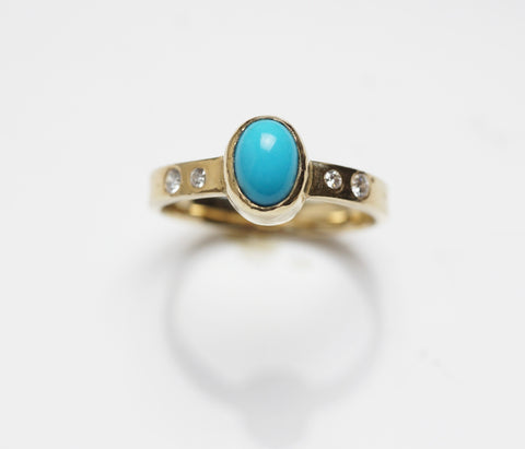 Honky Tonk Nashville Engagement Ring|Walker Jewelry | Handcrafted Jewelry Nashville | Nashville Handmade Jewelry | Engagement ring for under$1000 | Turquoise and diamond gold ring