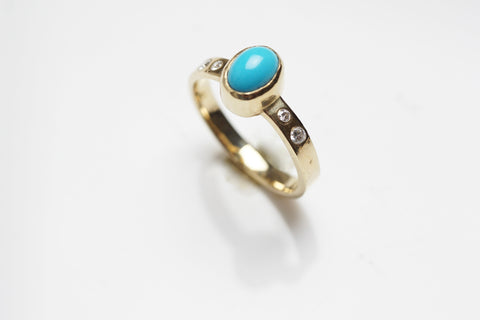 Honky Tonk Nashville Engagement Ring| | Loretta Lynn Ring |Walker Jewelry | Handcrafted Jewelry Nashville | Nashville Handmade Jewelry | Nashville designer | Turquoise and diamond gold ring