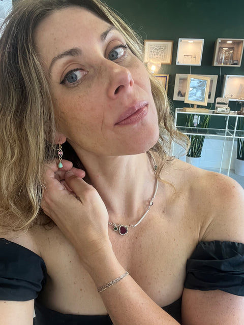 Garnet and Turquoise Gold Earrings