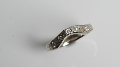Sandy Textured White Gold and Diamond Ring