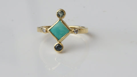 American Mined Turquoise and 18kt. Yellow Gold Ring with Sapphires