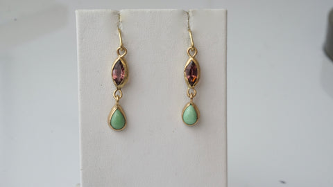 Garnet and Turquoise Gold Earrings