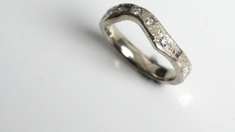 Sandy Textured White Gold and Diamond Ring