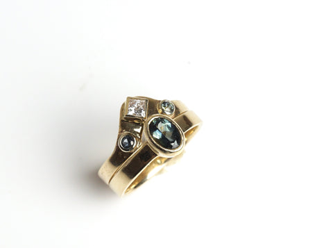 Black Diamond Ring | Black Diamond Gold Ring | Walker Jewelry | Sapphire Engagement set