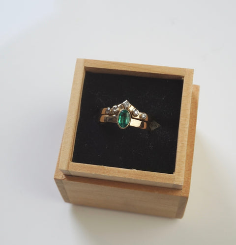 Emerald Gold Ring | Oval Cut Diamond Ring | Walker Jewelry